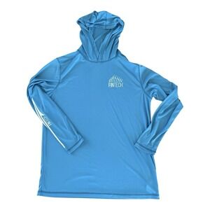 Fintech Mens Size Medium Blue Long Sleeve Performance Hooded Fishing‎ Shirt